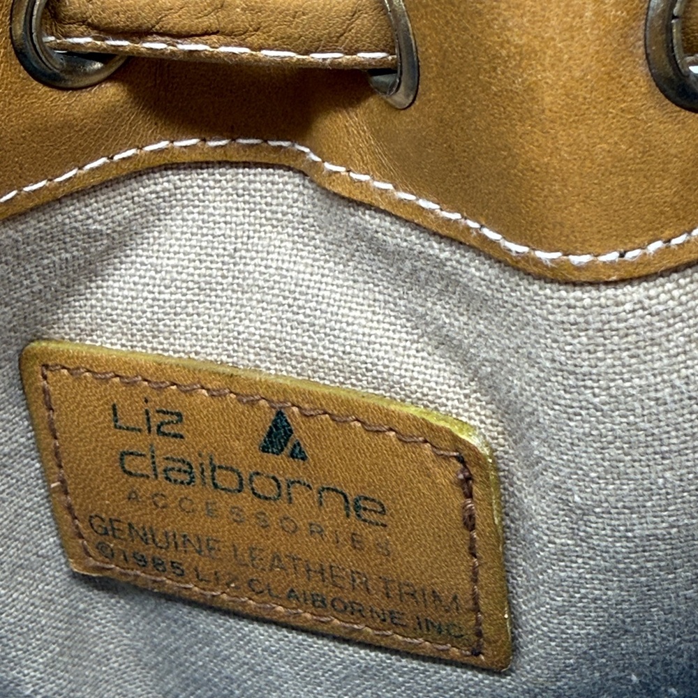 Vintage 1985 Liz Claiborne Drawstring Bucket Shoulder Bag Mustard/Yellow w/make - Picture 14 of 15